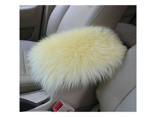 Auto Center Console Pad Furry Sheepskin Wool Car Armrest Seat Box Cover Protector Universal Fit (W-Black)