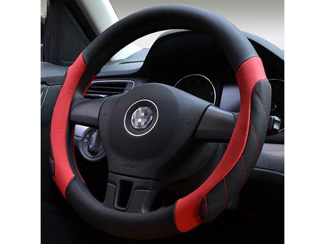 Top Leather Steering Wheel Cover Universal Fit Soft Breathable Steering Wheel Wrap (Red1)