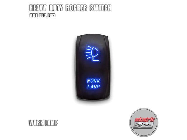 WORK LAMP - Blue - 5-PIN Laser Etched LED Rocker Switch Dual Light - 20A 12V ON/OFF