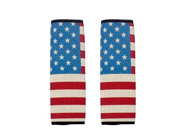 Auto United States Flag Steering Wheel Cover with red White and Blue Decorations Soft Flax Cloth Stylish Fashionable Durable Anti-Slip Universal