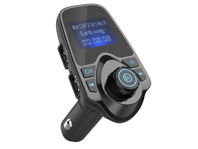 Bluetooth Car FM Transmitter Audio Adapter Receiver Wireless Handsfree Voltmeter Car Kit TF Card AUX USB 144 Display - KM19 Black