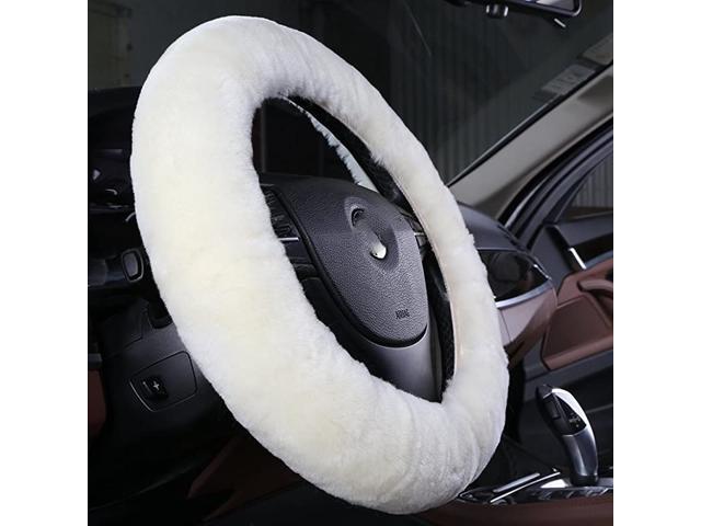 Natural Fur Wool Sheepskin car Steering Wheel Cover Protector for Universal Steering Wheel 35CM-42CM Anti-Slip Comforting and Luxurious Soft