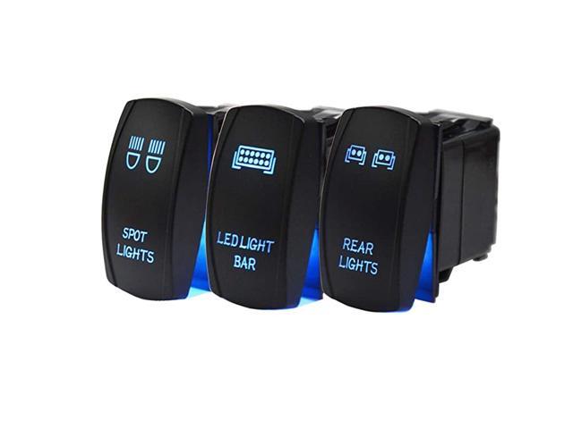 Blue Rocker Switch 3 PCS Rear Light & Spot Light & LED Light bar ON-Off Toggle Switch Compatible with ATV UTV Polaris RZR Jeep Marine Boat Car Rv