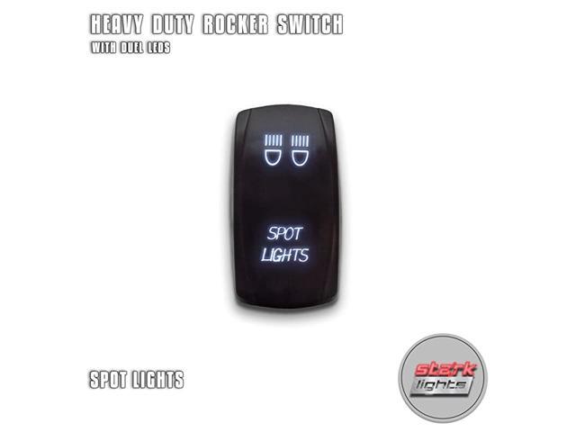 SPOT LIGHTS - White - 5-PIN Laser Etched LED Rocker Switch Dual Light - 20A 12V ON/OFF