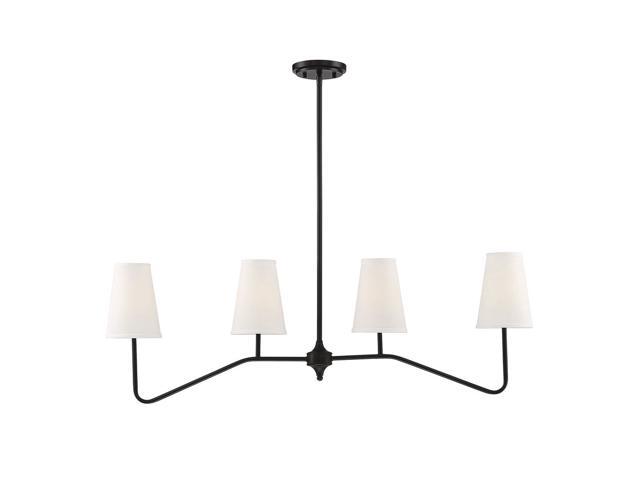 Linear Chandelier, 4-Light, Oil Rubbed Bronze, White Fabric Shade, 40'W (80409ED)