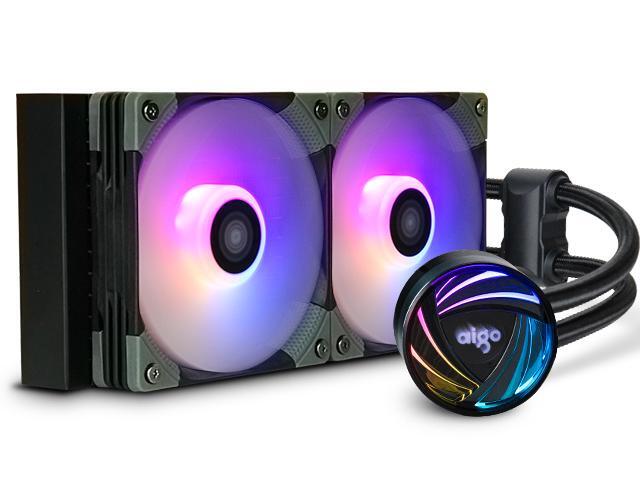 aigo AT240 240mm CPU Liquid Cooler AIO RGB Water Cooling System ARGB Radiator with 120mm PWM Fans for Intel LGA 1200/115X/20XX for AMD AM4/AM3+/AM3