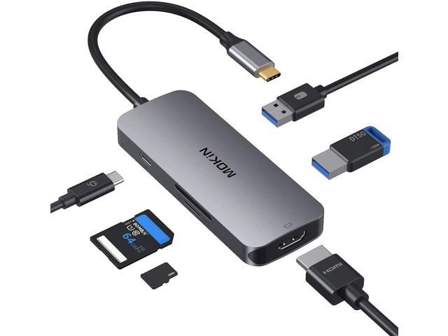 MOKiN USB C Adapter for MacBook Pro/Air 2019Mac Dongle 6 in 1 Multiports USB-C Hub to 2 USB 30 4K HDMI SD TF Card Reader and USB-C 100W PD Adapters