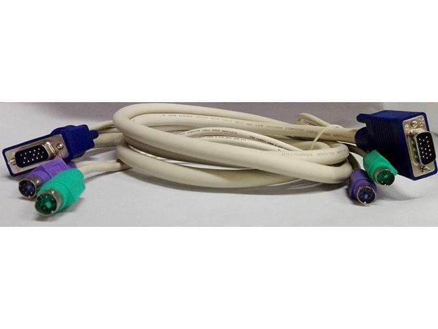 Color-Coded Single KVM Cable PS2 Mouse Keyboard VGA Cable for switchview OSD 10-ft