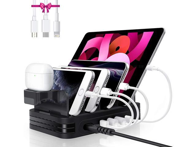 Fast Charging Station for Multiple Devices 48W 4-Port USB Charging Dock with PD & QC 30 Ports with 3 Short Cables Watch & Airpod Stand Included