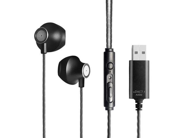 USB Computer Earbuds USB Game Earphones HiFi Stereo in-Ear Upgrade Wired Monitor Headset with Mic 25m for Home Office/Online Meetings/Live
