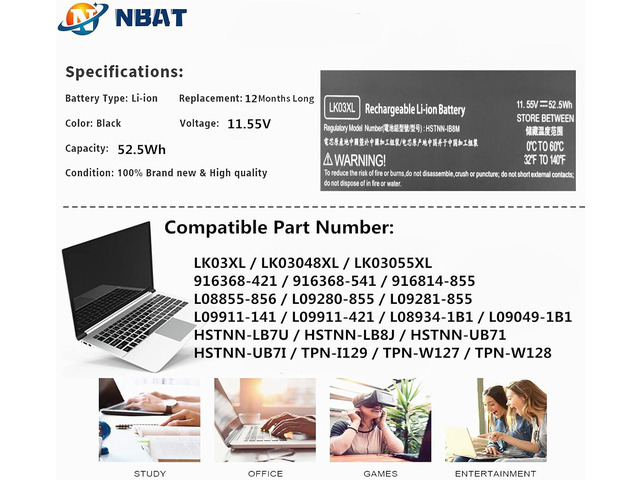 LK03XL 916814-855 L09281-855 Battery For HP Envy X360
