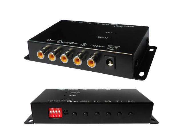 4-way car Composite RCA Video Splitter Distribution support car rear front side view cameras four cameras control box switch