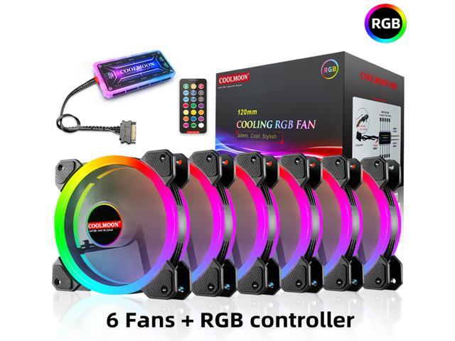 COOLMOON RGB Case Fans 120mm PC Fan 12cm with Remote Controller High Airflow Quiet Adjustable Colorful Fans 6 Packs for Computer Cases