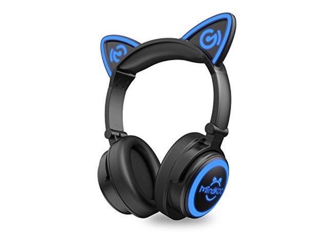 MindKoo Bluetooth Headphones Cat Ear Headphones LED Light Up Wireless Headphones Over Ear wiht Microphone Foldable and Volume Control for Cell