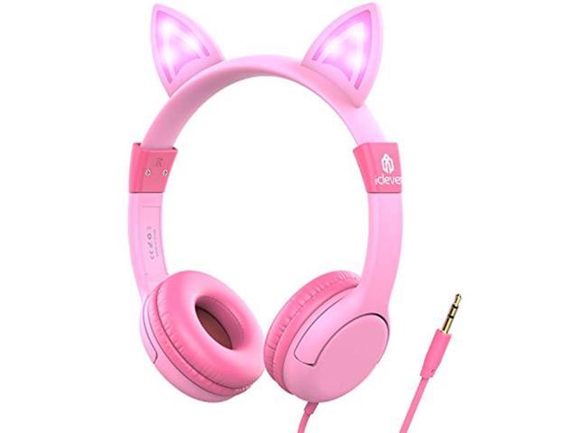 iClever Kids Headphones with Led Backlight Safe Wired Kids Headsets 85dB Volume Limited Food Grade Silicone Cat-Inspired Headphones for Kids