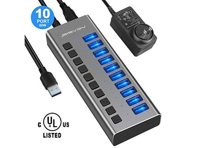 Powered USB Hub - ACASIS 10 Ports 48W USB 30 Data Hub - with Individual On/Off Switches and 12V/4A Power Adapter USB Hub 30 Splitter for Laptop