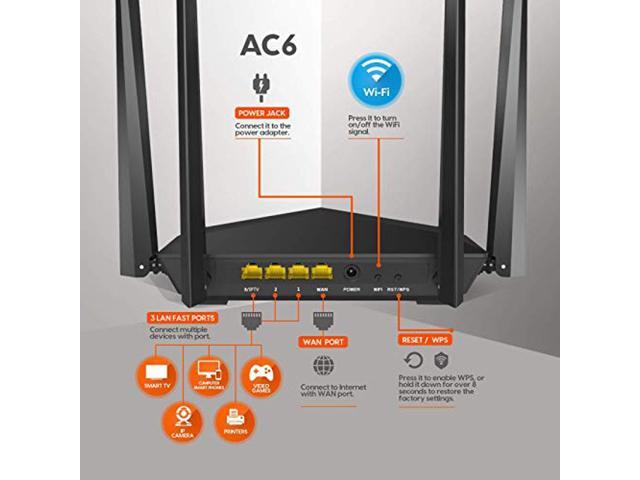 Tenda AC1200 Dual Band WiFi Router High Speed Wireless Internet Router with Smart App MU-MIMO for Home (AC6)Black