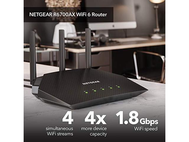 NETGEAR 4-Stream WiFi 6 Router (R6700AX) - AX1800 Wireless Speed (Up to 18 Gbps) 1500 sq ft Coverage