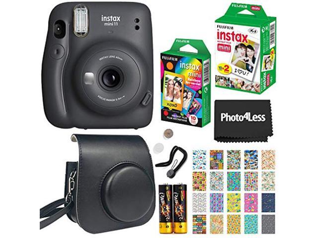 Fujifilm Instax Mini 11 Instant Camera + Fujifilm Instax Mini Twin Pack Instant Film (16437396) + Single Pack Rainbow Film + Case + Travel Stickers