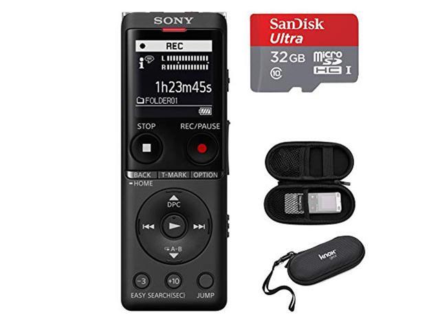 Sony ICD-UX570 Series Digital Voice Recorder (Black) with Built-in USB with 32GB microSD and Knox Gear Hard Carrying case
