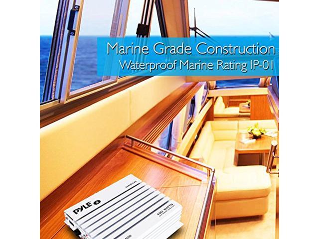 Pyle Hydra Marine Amplifier Upgraded Elite Series 400 Watt 4 Channel Audio Amplifier Waterproof Dual Mosfet Power Supply Gain Level Controls RCA