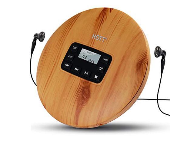 HOTT CD611 Portable CD Player for Home Travel and car with Stereo Headphones Anti-Shock Wood Grain