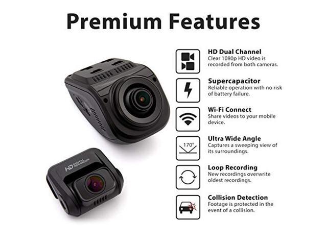 Rexing V1P 3rd Generation Dual 1080p Full HD Front and Rear 170 Degree Wide Angle Wi-Fi Car Dash Cam with Supercapacitor 24' LCD Screen