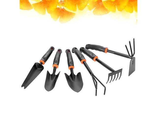 6 Pcs in 1 Set Garden Tool Iron Wide Shovel Double-side Hoeing Rake Colored Anti-skid Hanging Hole Handle Hand Tools for Home Balcony Gardening