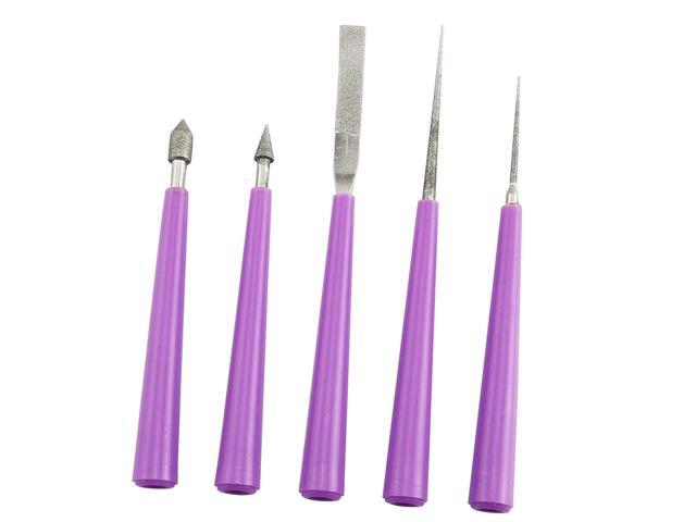 1 Set/5 Pcs Bead Hole Reamer Needle Grinding Bead Reaming Opener Drill Puncher Plating Emery Craft DIY Tools (Purple)