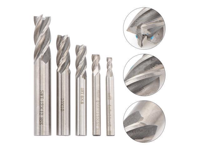 5Pcs HSS Straight 4 Flutes End Mill Cutter Twist Drill CNC Lathe Bit Set Tool Router Bits Kit 4/6/8/10/12mm for Copper Aluminum Wood