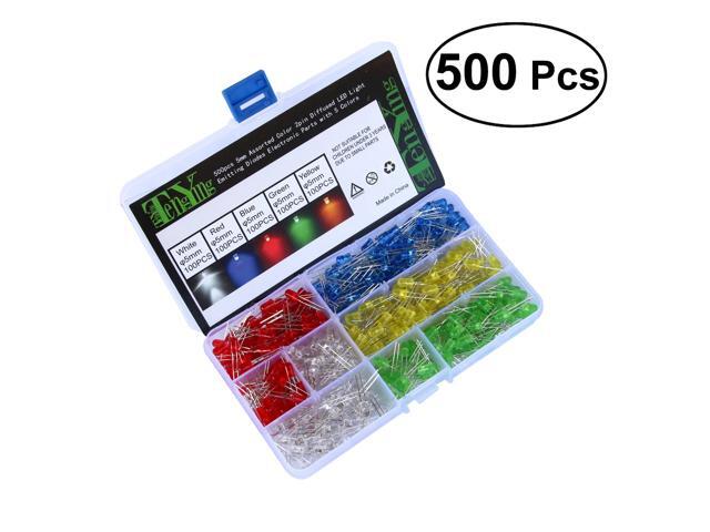 500Pcs 5mm Assorted Color 2pin Diffused LED Light Emitting Diodes Electronic Parts with 5 Colors