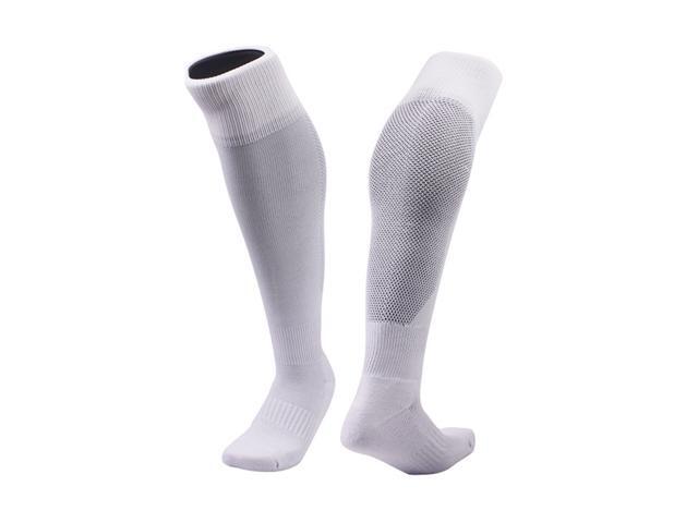 Men's Sports Anti-Slip Football Socks Athletic Soccer Socks Solid Color Team Socks (White)