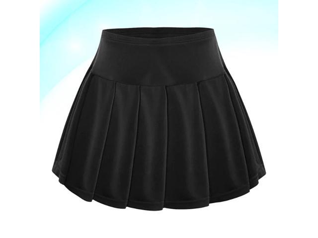Girls Sports Tennis Skorts Pleated Shorts Skirt High Waist Gym Fitness Shorts Skirt for Running Yoga Jogging Badminton Pong - Size S (Black)