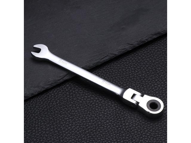 6mm Dual Heads Ratchet 180 Degree Flexible Pivoting Head Adjustable Combination Dicephalous Wrench Spanner (Silver)