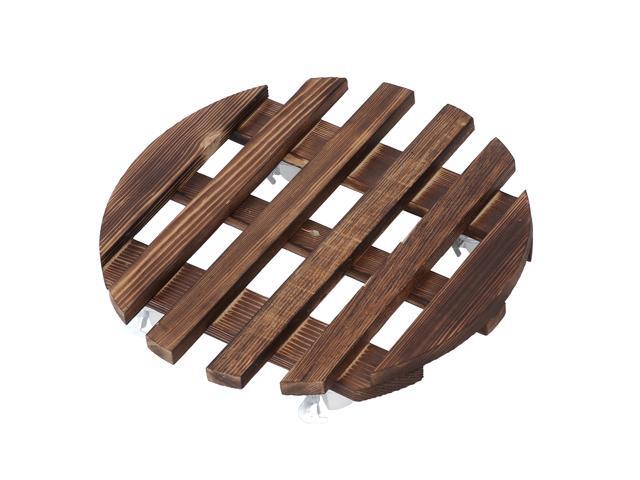 30x30cm Round Rustic Movable Slatted Wood Planter Rolling Caddies Rotating Casters Roller Rolling Tray Coaster Rot Rustproof Flower Pots Stand for