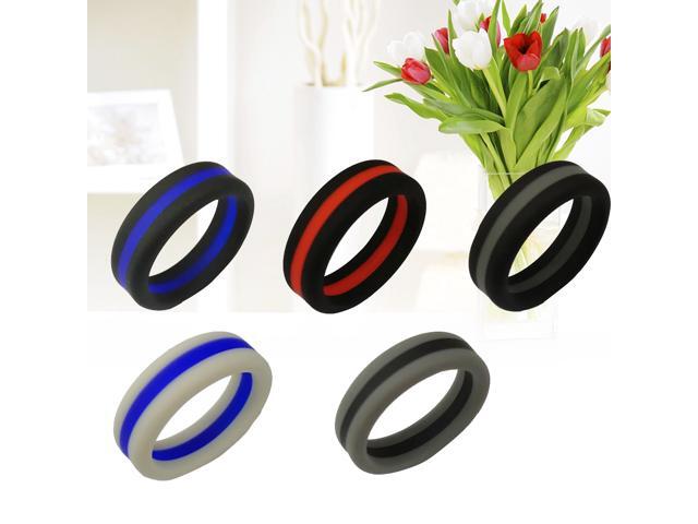5pcs Women Rings Set Finger Rings Two-color Sandwich Patterns Combination Three-layer Silicone Ring Tire Silicone Wheel Ring Wedding Ring Suit