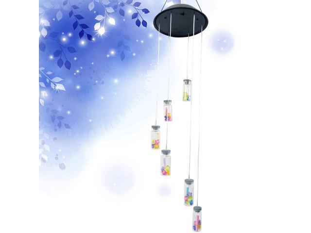 LED Solar Changing Wishing Bottles Pendants Wind Chime Lights for Home Party (Black Cover with Changing Light)