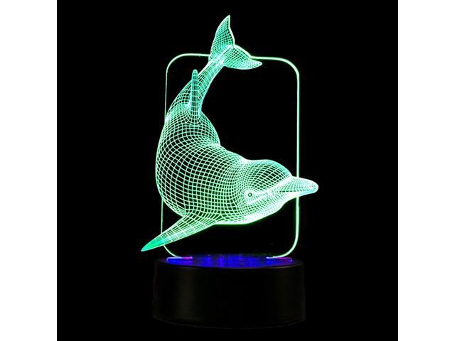 3D LED Multicolored Illusion Visual Night Light USB Powered Touch Table Desk Lamp for Bedroom (Dolphin)