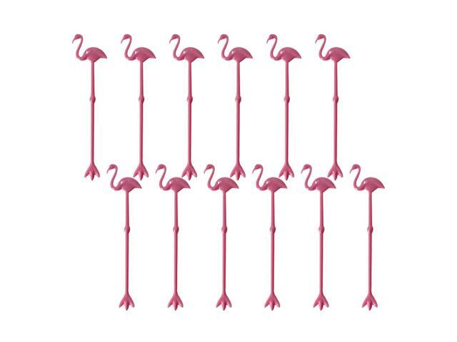 12pcs Flamingo Design Stirring Rod Drink Muddler Disposable Beverage Stirrer Plastic Swizzle Sticks Blender Hawaiian Party Mixing Stick (Pink)