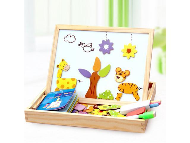 1 Pc 1-6 Years Old Children Toy Wooden Board Magnetic Jigsaw Puzzle Double Sided Wooden Drawing Board Educational Wood Toys for Boys Girls Kids