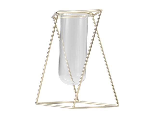 1Pc Geometric Art Vase Hydroponics Flower Planter Iron Art Glass Tube Vase Green Plant Container (Golden Short without Flower)