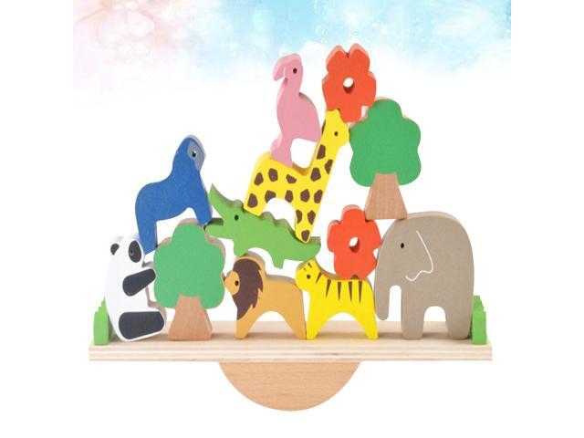 1 Set Creative Animals Stacking Blocks Balancing Games Playset Educational Wooden Toy for Baby Kids