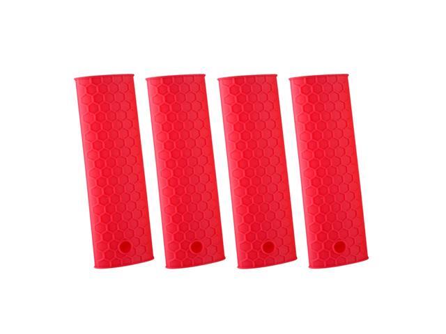 4pcs Silicone Pot Handle Holder Heat Resistant Cover Non-slip Potholder Handle Sleeve (Red)