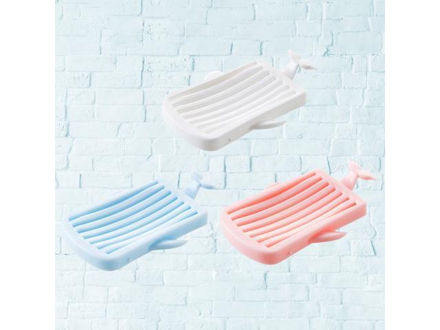 3 Pcs Cartoon Whale Shape Soap Box Bathroom Simple Soap Container Soap Dish Supplies Hollow Stripe Soap Drying Tools (Blue White Pink Style)