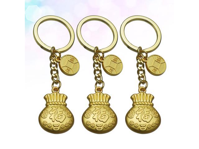 3pcs 2020 Year of The Mouse Key Ring Cartoon New Year Keychain Chinese Style Fortune Bag Hanging Pendant Gift (Gloden)