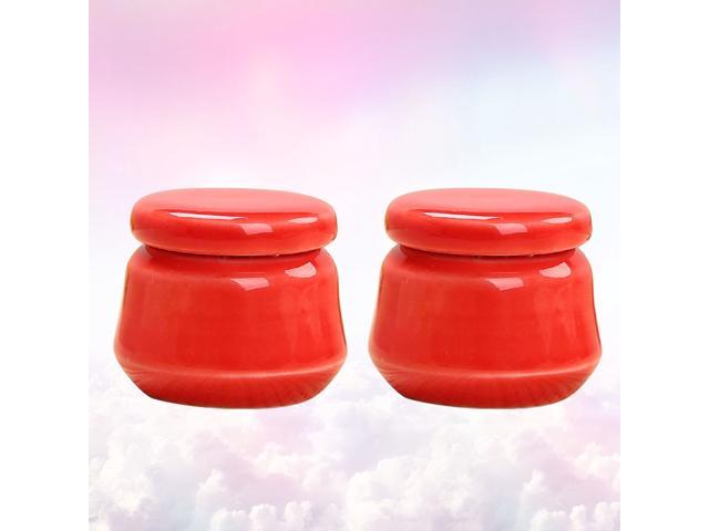 2pcs Mini Ceramics Pots Refillable Cosmetics Dispenser Bottles Portable Subpackaging Bottles Storage Container for Lipstick Rouge Enamel Essential