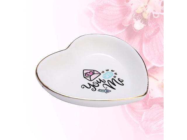 1pc Ceramic Jewelry Tray Heart Shape Dish Crafts Display Plate Trinket Storage Holder Table Organizer (Pattern 1)