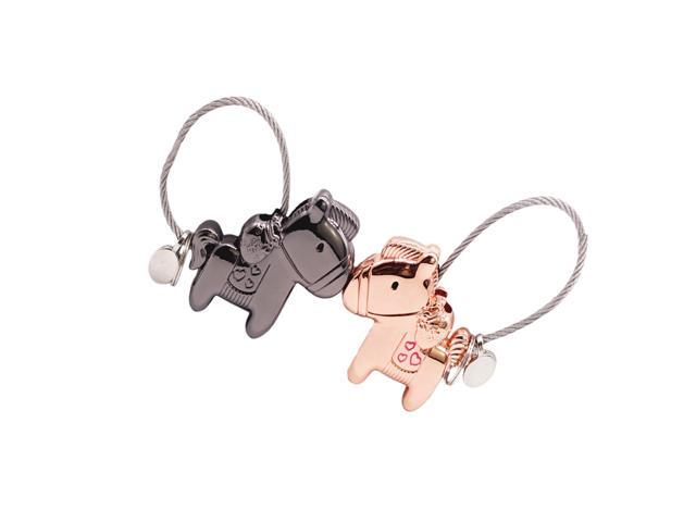 2PCS Pony Shape Key Rings Creative Couple Plating Key Chains with Magnet (Rose Gold Black)