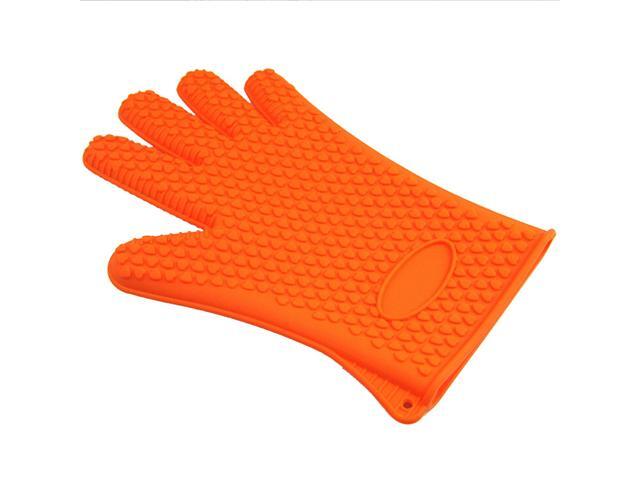 Heat Resistant Silicone Glove Oven Pot Mitt Baking BBQ Cooking Holder (Orange)