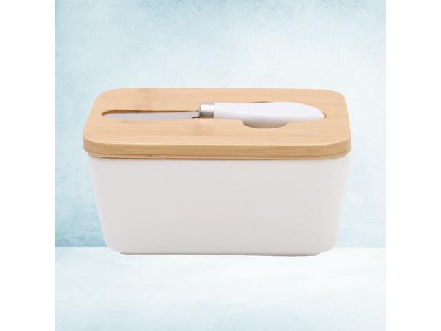 Butter Box Nordic Style Ceramic Container Storage Tray Dish Cheese Food Tool Kitchen Keeper Sealing Plate with Wood Lid and Cutter with Butter